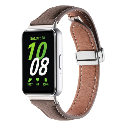 For Samsung Galaxy Fit 3 Litchi Texture Magnetic Buckle Slim Leather Watch Band(Coffee) - Watch Bands by PMC Jewellery | Online Shopping South Africa | PMC Jewellery