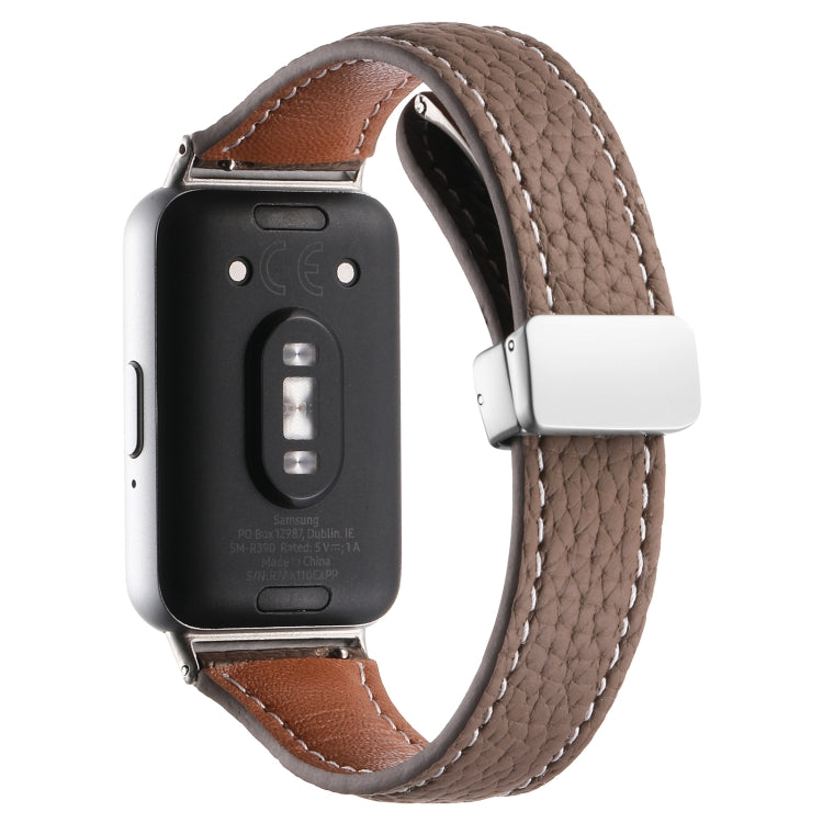 For Samsung Galaxy Fit 3 Litchi Texture Magnetic Buckle Slim Leather Watch Band(Coffee) - Watch Bands by PMC Jewellery | Online Shopping South Africa | PMC Jewellery