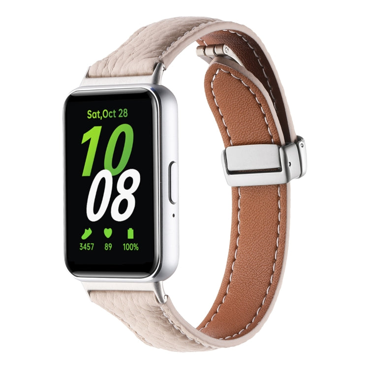 For Samsung Galaxy Fit 3 Litchi Texture Magnetic Buckle Slim Leather Watch Band(Apricot) - Watch Bands by PMC Jewellery | Online Shopping South Africa | PMC Jewellery