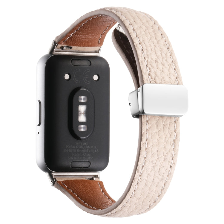 For Samsung Galaxy Fit 3 Litchi Texture Magnetic Buckle Slim Leather Watch Band(Apricot) - Watch Bands by PMC Jewellery | Online Shopping South Africa | PMC Jewellery