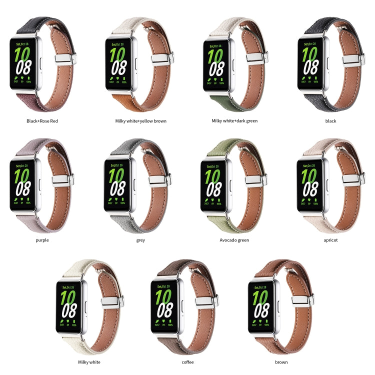 For Samsung Galaxy Fit 3 Litchi Texture Magnetic Buckle Slim Leather Watch Band(Milk White+Dark Green) - Watch Bands by PMC Jewellery | Online Shopping South Africa | PMC Jewellery