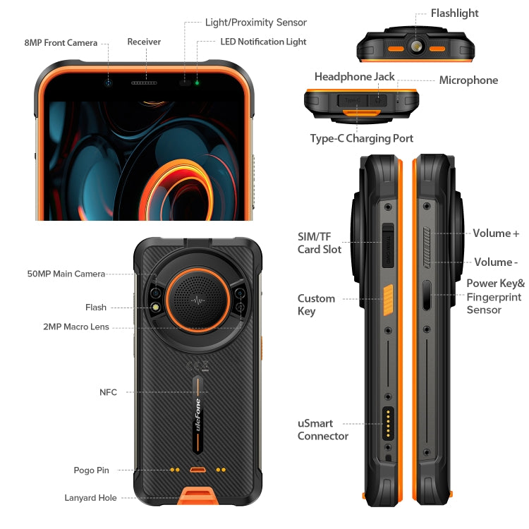 Ulefone Power Armor 16S Rugged Phone, 8GB+128GB, 9600mAh Battery, Side Fingerprint, 5.93 inch Android 13 Unisoc T616 Octa Core up to 2.0GHz, Network: 4G, NFC, OTG(Orange) - Ulefone by Ulefone | Online Shopping South Africa | PMC Jewellery | Buy Now Pay Later Mobicred