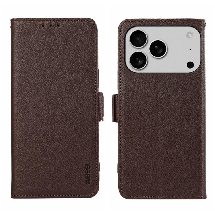 For iPhone 17 Pro ABEEL Side-Magnetic Litchi Pattern Leather RFID Phone Case(Brown) - free shipping - PMc TechLife - Order now!
