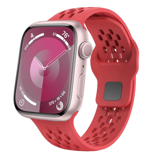 For Apple Watch SE 2023 44mm Oval Holes Fluororubber Watch Band(Red) - Watch Bands by PMC Jewellery | Online Shopping South Africa | PMC Jewellery