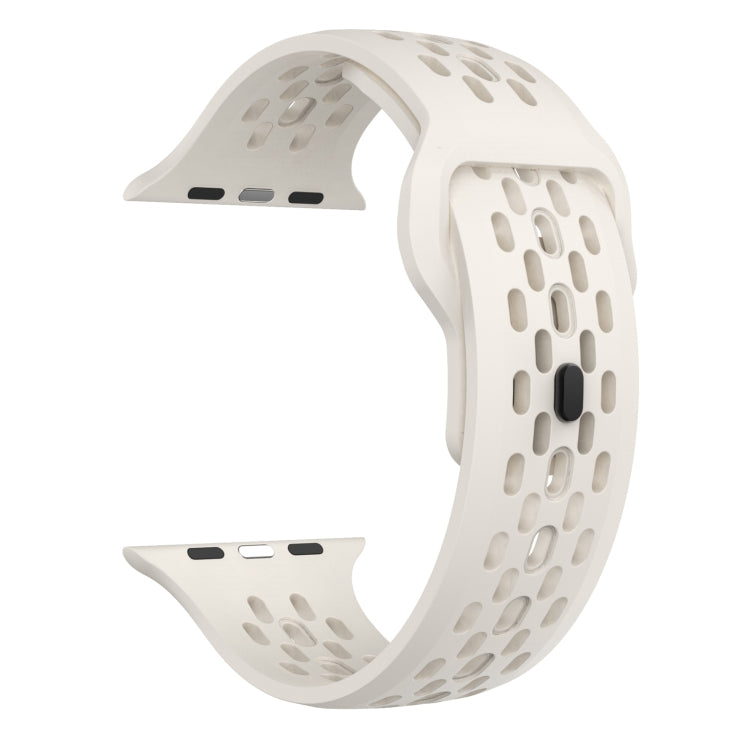 For Apple Watch SE 2023 44mm Oval Holes Fluororubber Watch Band(Starlight) - Watch Bands by PMC Jewellery | Online Shopping South Africa | PMC Jewellery