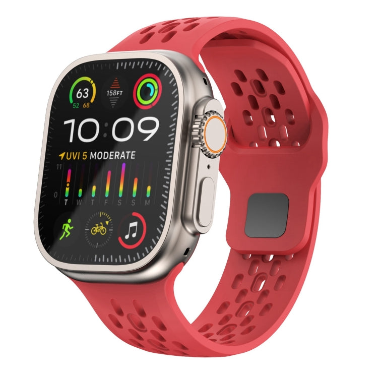 For Apple Watch Ultra 2 49mm Oval Holes Fluororubber Watch Band(Red) - Watch Bands by PMC Jewellery | Online Shopping South Africa | PMC Jewellery