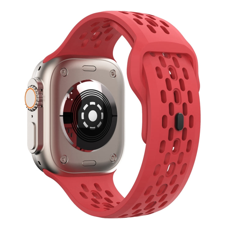 For Apple Watch Ultra 2 49mm Oval Holes Fluororubber Watch Band(Red) - Watch Bands by PMC Jewellery | Online Shopping South Africa | PMC Jewellery