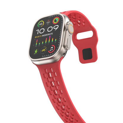 For Apple Watch Ultra 2 49mm Oval Holes Fluororubber Watch Band(Red) - Watch Bands by PMC Jewellery | Online Shopping South Africa | PMC Jewellery