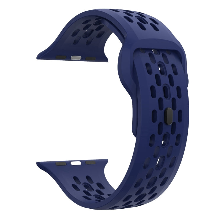 For Apple Watch Series 9 45mm Oval Holes Fluororubber Watch Band(Midnight Blue) - Watch Bands by PMC Jewellery | Online Shopping South Africa | PMC Jewellery