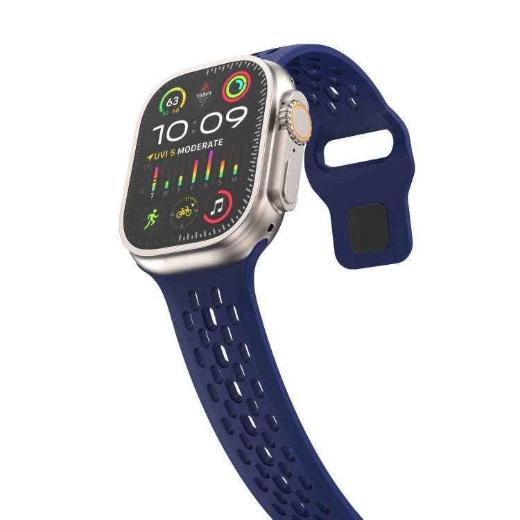 For Apple Watch Series 9 45mm Oval Holes Fluororubber Watch Band(Midnight Blue) - Watch Bands by PMC Jewellery | Online Shopping South Africa | PMC Jewellery