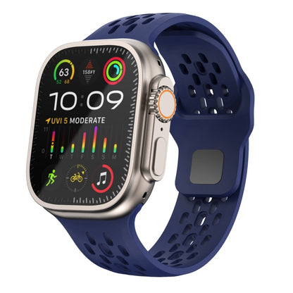 For Apple Watch Ultra 49mm Oval Holes Fluororubber Watch Band(Midnight Blue) - Watch Bands by PMC Jewellery | Online Shopping South Africa | PMC Jewellery