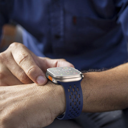 For Apple Watch Series 3 42mm Oval Holes Fluororubber Watch Band(Midnight Blue) - Watch Bands by PMC Jewellery | Online Shopping South Africa | PMC Jewellery