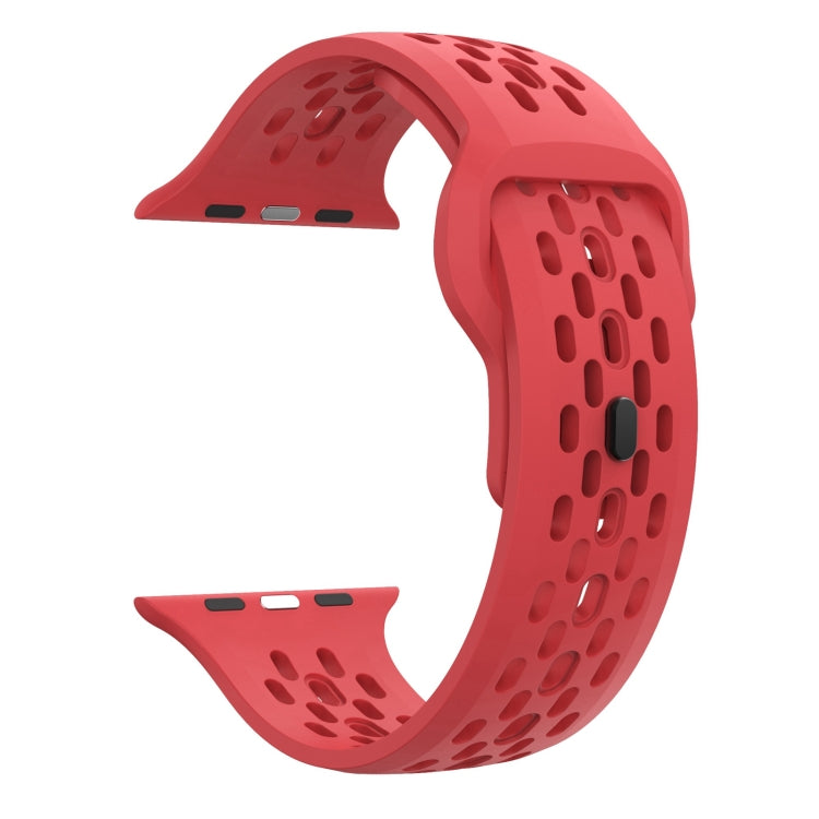 For Apple Watch 42mm Oval Holes Fluororubber Watch Band(Red) - Watch Bands by PMC TechLife | Online Shopping South Africa | PMC TechLife