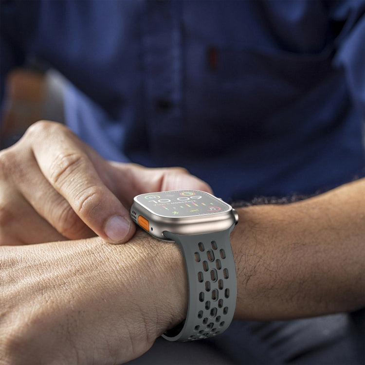 For Apple Watch 42mm Oval Holes Fluororubber Watch Band(Dark Grey) - Watch Bands by PMC TechLife | Online Shopping South Africa | PMC TechLife