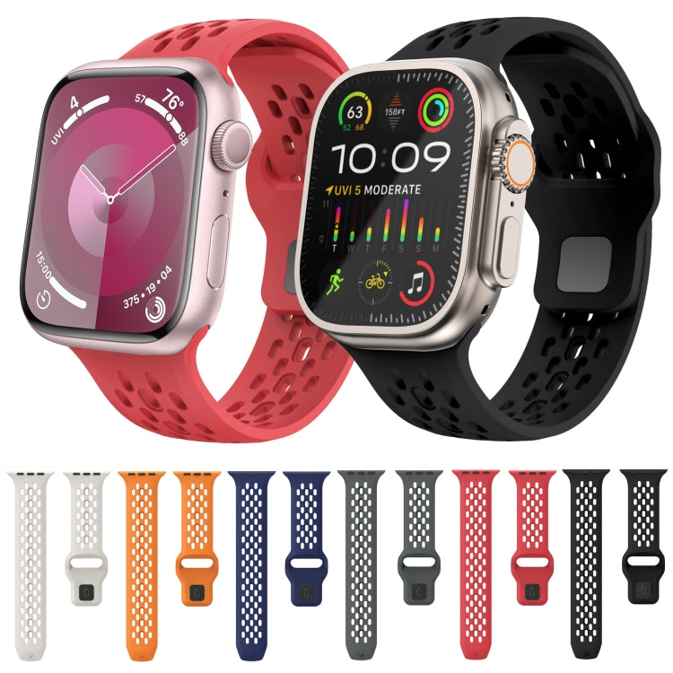 For Apple Watch 42mm Oval Holes Fluororubber Watch Band(Starlight) - Watch Bands by PMC TechLife | Online Shopping South Africa | PMC TechLife