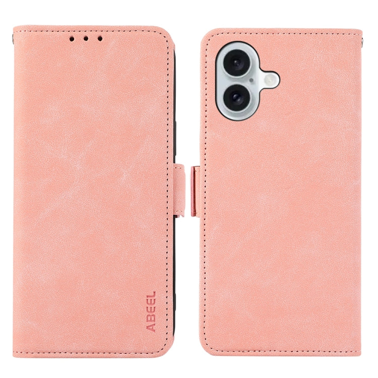 For iPhone 16 Plus ABEEL Frosted Magnetic RFID Leather Phone Case(Pink) - iPhone 16 Plus Cases by PMC TechLife | Online Shopping South Africa | PMC TechLife | Buy Now Pay Later Mobicred
