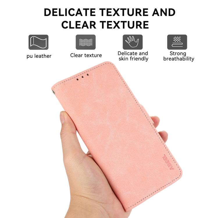 For iPhone 16 Plus ABEEL Frosted Magnetic RFID Leather Phone Case(Pink) - iPhone 16 Plus Cases by PMC TechLife | Online Shopping South Africa | PMC TechLife | Buy Now Pay Later Mobicred