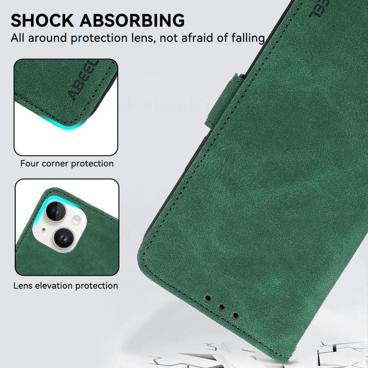 For iPhone 16e ABEEL Frosted Magnetic RFID Leather Phone Case(Green) - iPhone 16e Cases by PMC TechLife | Online Shopping South Africa | PMC TechLife | Buy Now Pay Later Mobicred