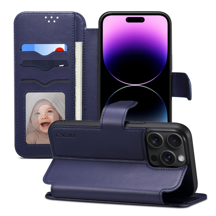 For iPhone 14 Pro ESEBLE E1 Nappa Texture MagSafe Holder Leather Phone Case(Dark Blue) - free shipping - PMC Jewellery - Order now!