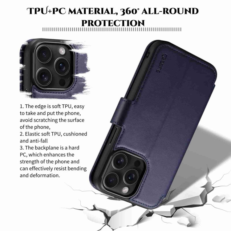 For iPhone 14 Pro ESEBLE E1 Nappa Texture MagSafe Holder Leather Phone Case(Dark Blue) - free shipping - PMC Jewellery - Order now!