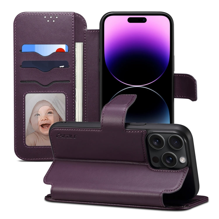 For iPhone 14 Pro ESEBLE E1 Nappa Texture MagSafe Holder Leather Phone Case(Dark Purple) - free shipping - PMC Jewellery - Order now!