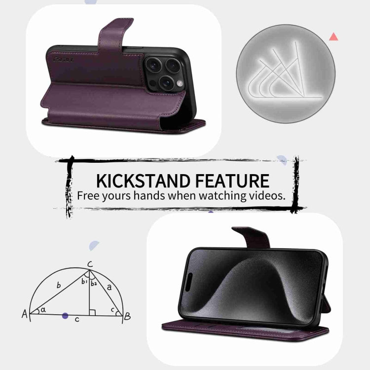 For iPhone 14 Pro ESEBLE E1 Nappa Texture MagSafe Holder Leather Phone Case(Dark Purple) - free shipping - PMC Jewellery - Order now!