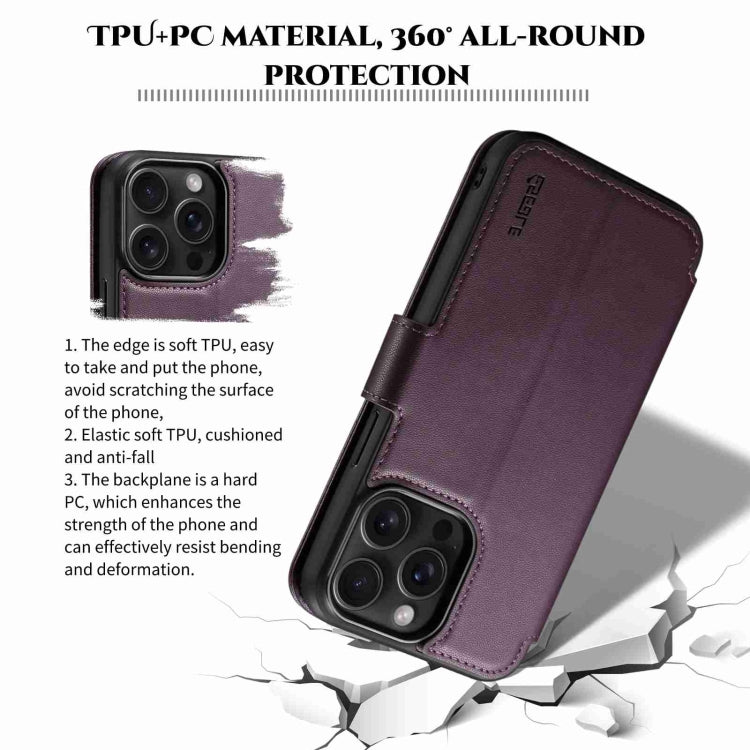 For iPhone 14 Pro ESEBLE E1 Nappa Texture MagSafe Holder Leather Phone Case(Dark Purple) - free shipping - PMC Jewellery - Order now!