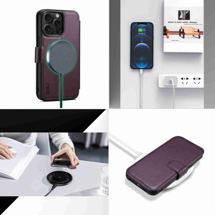 For iPhone 14 Pro ESEBLE E1 Nappa Texture MagSafe Holder Leather Phone Case(Dark Purple) - free shipping - PMC Jewellery - Order now!