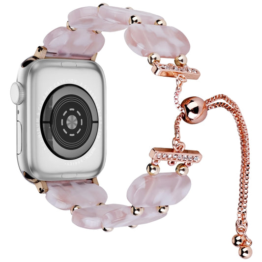 For Apple Watch SE 40mm Resin Retractable Chain Watch Band(Pink Flower) - Watch Bands by PMC Jewellery | Online Shopping South Africa | PMC Jewellery