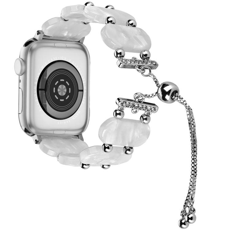 For Apple Watch SE 44mm Resin Retractable Chain Watch Band(Pearl White) - Watch Bands by PMC Jewellery | Online Shopping South Africa | PMC Jewellery