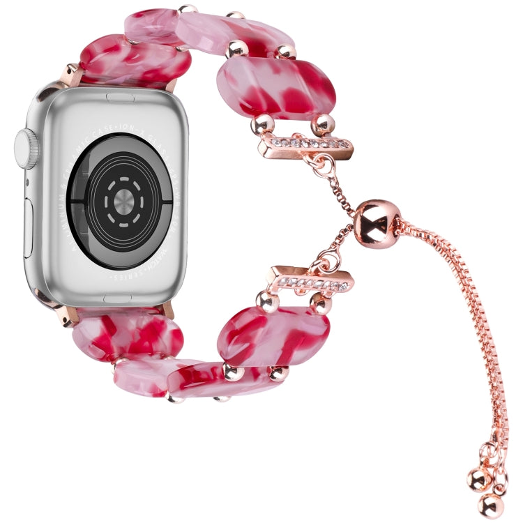 For Apple Watch 42mm Resin Retractable Chain Watch Band(Rose Red) - Watch Bands by PMC TechLife | Online Shopping South Africa | PMC TechLife