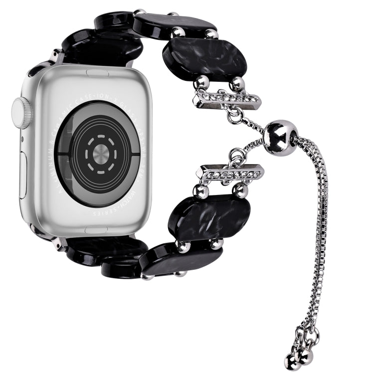 For Apple Watch 38mm Resin Retractable Chain Watch Band(Black Flower) - Watch Bands by PMC TechLife | Online Shopping South Africa | PMC TechLife