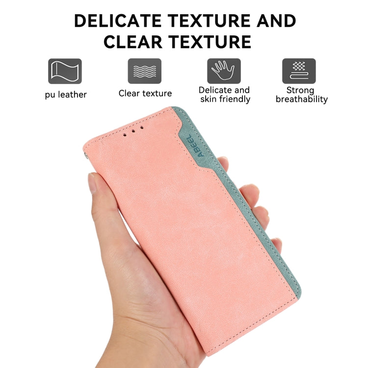 For iPhone 16 Pro Max ABEEL Color Block Magnetic RFID Leather Phone Case(Pink-Cyan) - iPhone 16 Pro Max Cases by PMC TechLife | Online Shopping South Africa | PMC TechLife | Buy Now Pay Later Mobicred