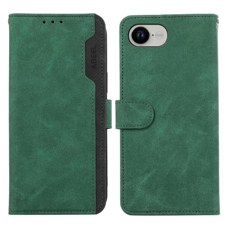 For iPhone 16e ABEEL Color Block Magnetic RFID Leather Phone Case(Green-Black) - iPhone 16e Cases by PMC TechLife | Online Shopping South Africa | PMC TechLife | Buy Now Pay Later Mobicred