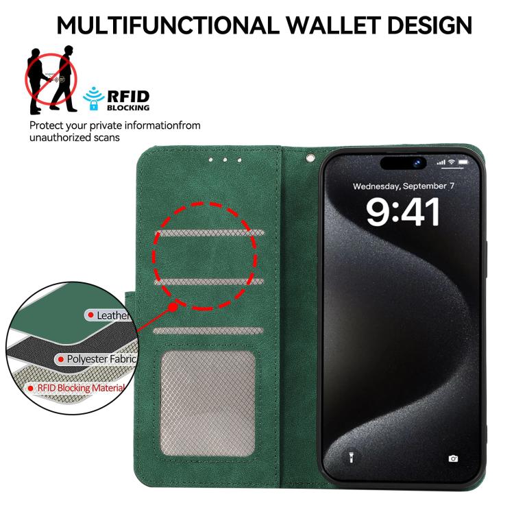For iPhone 16e ABEEL Color Block Magnetic RFID Leather Phone Case(Green-Black) - iPhone 16e Cases by PMC TechLife | Online Shopping South Africa | PMC TechLife | Buy Now Pay Later Mobicred