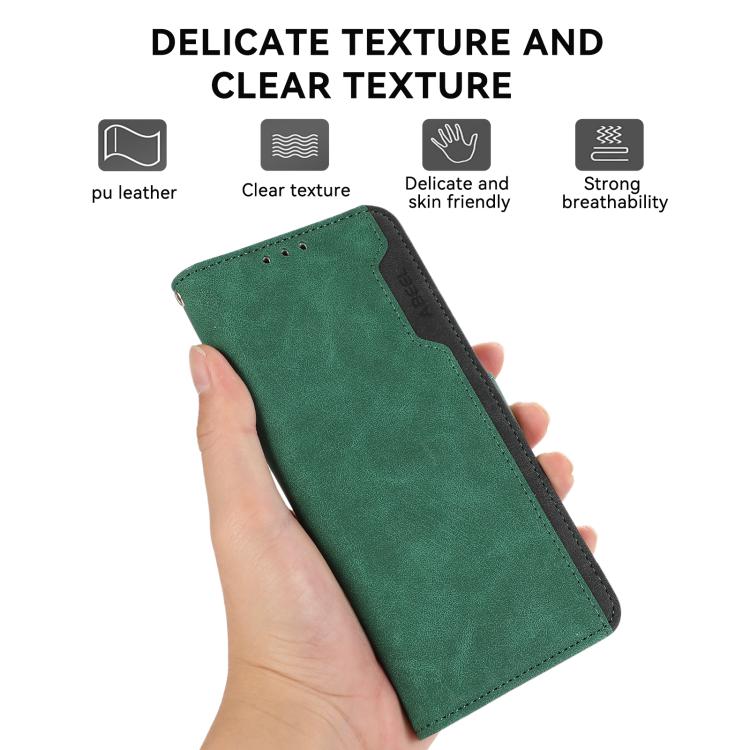 For iPhone 16e ABEEL Color Block Magnetic RFID Leather Phone Case(Green-Black) - iPhone 16e Cases by PMC TechLife | Online Shopping South Africa | PMC TechLife | Buy Now Pay Later Mobicred