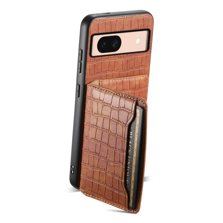For Google Pixel 8a Crocodile Texture Card Bag Design Full Coverage Phone Case(Brown) - Google Cases by PMC TechLife | Online Shopping South Africa | PMC TechLife | Buy Now Pay Later Mobicred