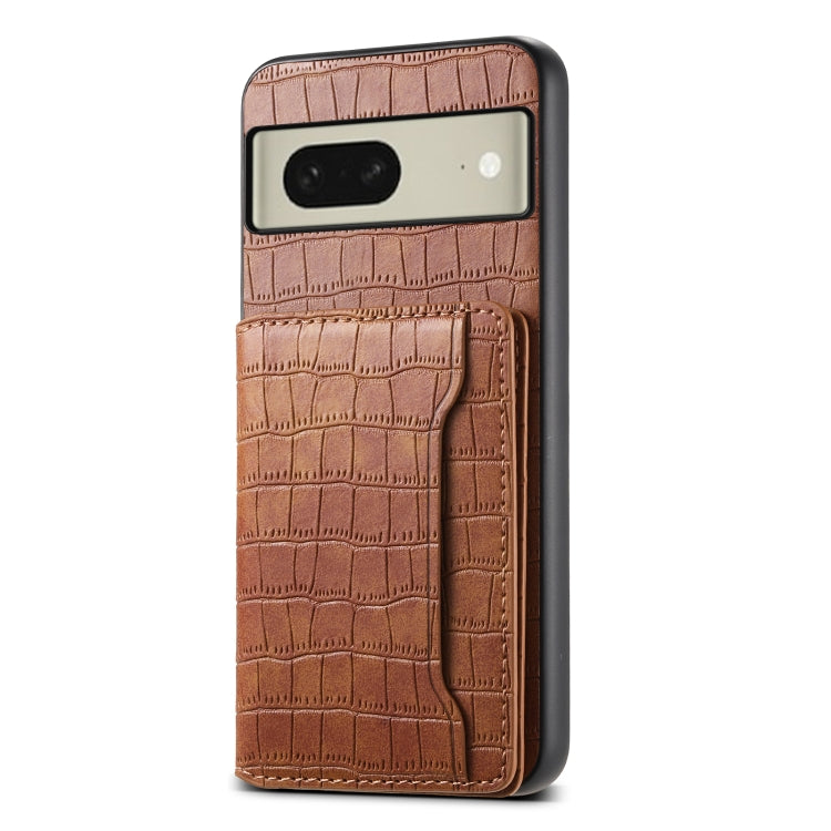 For Google Pixel 8 Crocodile Texture Card Bag Design Full Coverage Phone Case(Brown) - Google Cases by PMC TechLife | Online Shopping South Africa | PMC TechLife | Buy Now Pay Later Mobicred