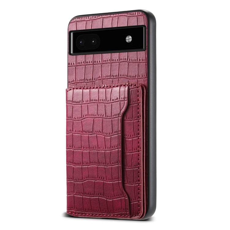 For Google Pixel 6a Crocodile Texture Card Bag Design Full Coverage Phone Case(Red) - Google Cases by PMC TechLife | Online Shopping South Africa | PMC TechLife | Buy Now Pay Later Mobicred
