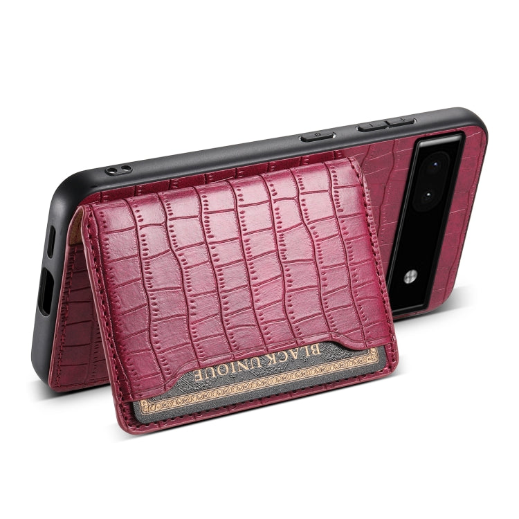For Google Pixel 6a Crocodile Texture Card Bag Design Full Coverage Phone Case(Red) - Google Cases by PMC TechLife | Online Shopping South Africa | PMC TechLife | Buy Now Pay Later Mobicred
