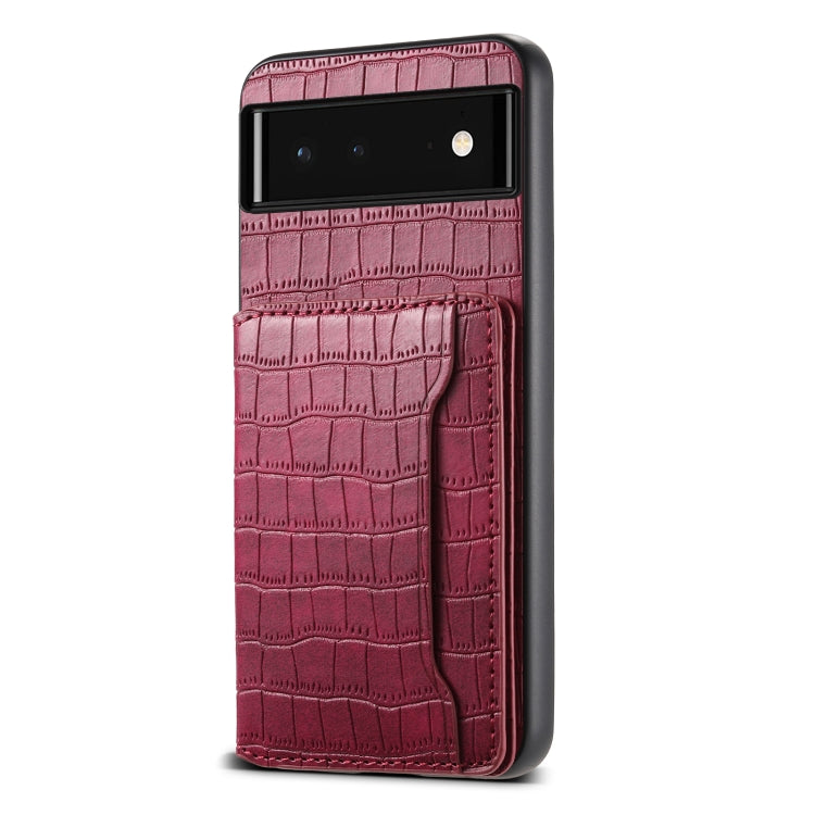 For Google Pixel 6 Crocodile Texture Card Bag Design Full Coverage Phone Case(Red) - Google Cases by PMC TechLife | Online Shopping South Africa | PMC TechLife | Buy Now Pay Later Mobicred