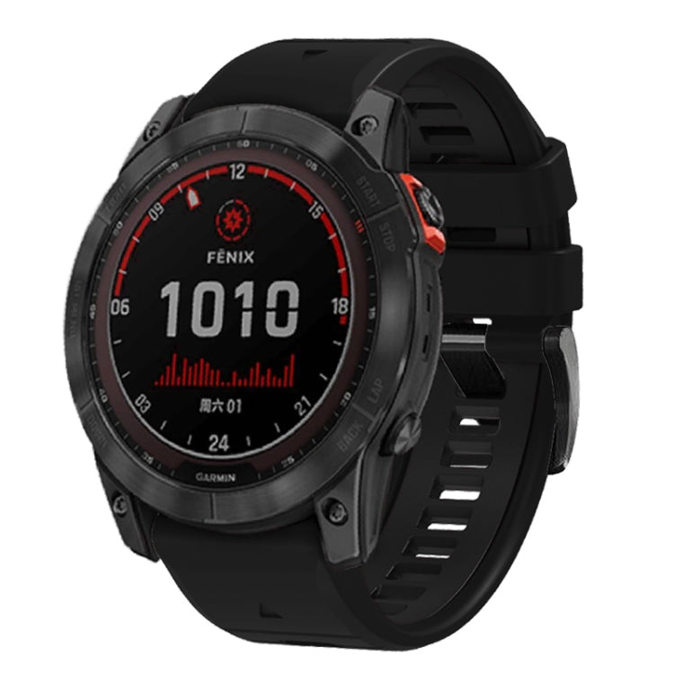 For Garmin Fenix 7 Pro 22mm Solid Color Steel Buckle Silicone Quick Release Watch Band(Black) - Watch Bands by PMC TechLife | Online Shopping South Africa | PMC TechLife