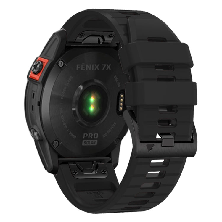 For Garmin Fenix 7X 26mm Solid Color Steel Buckle Silicone Quick Release Watch Band(Black) - Watch Bands by PMC Jewellery | Online Shopping South Africa | PMC Jewellery