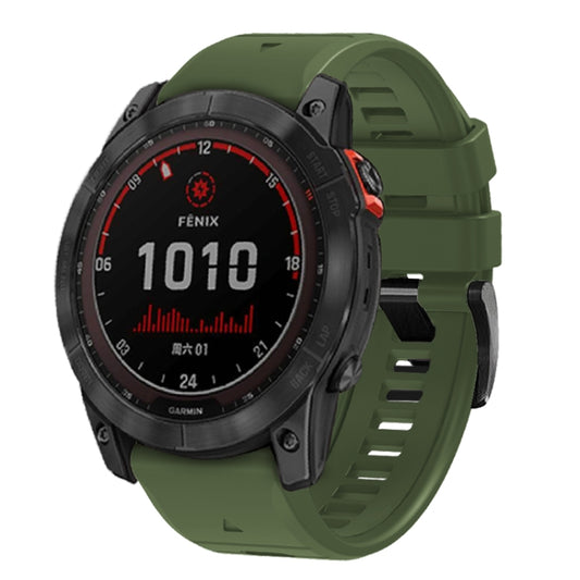 For Garmin Fenix 7X 26mm Solid Color Steel Buckle Silicone Quick Release Watch Band(Army Green) - Watch Bands by PMC Jewellery | Online Shopping South Africa | PMC Jewellery