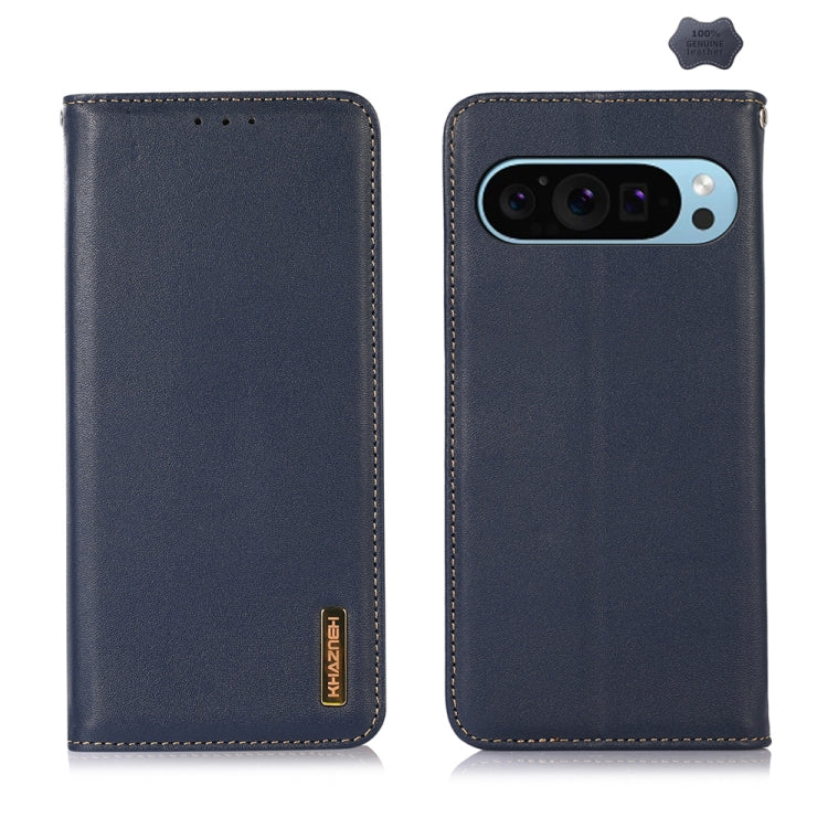 For Google Pixel 9 KHAZNEH Nappa Top Layer Cowhide Leather Phone Case(Blue) - Google Cases by PMC TechLife | Online Shopping South Africa | PMC TechLife | Buy Now Pay Later Mobicred