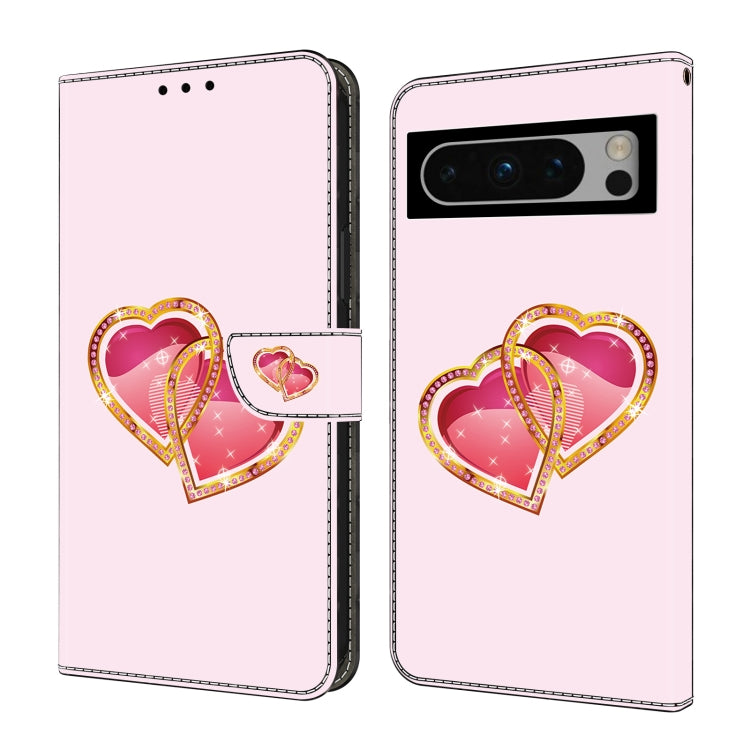 For Google Pixel 9 Pro Crystal Painted Leather Phone case(Love Peach) - Google Cases by PMC TechLife | Online Shopping South Africa | PMC TechLife | Buy Now Pay Later Mobicred