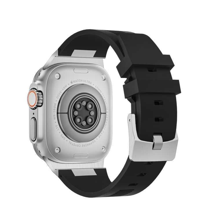 For Apple Watch Series 4 44mm Loners Liquid Silicone Watch Band(Silver Black) - Watch Bands by PMC TechLife | Online Shopping South Africa | PMC TechLife | Buy Now Pay Later Mobicred
