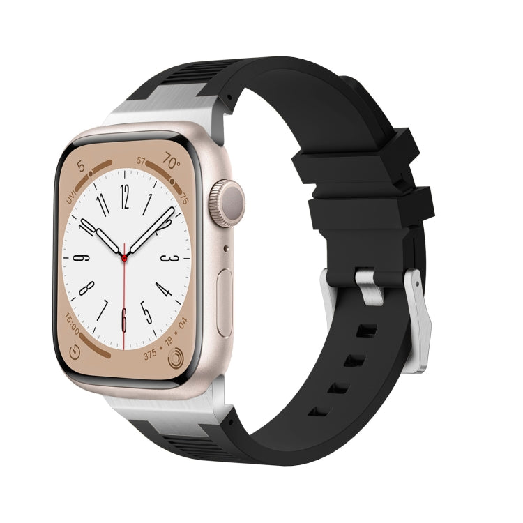 For Apple Watch Series 2 42mm Loners Liquid Silicone Watch Band(Silver Black) - Watch Bands by PMC TechLife | Online Shopping South Africa | PMC TechLife | Buy Now Pay Later Mobicred