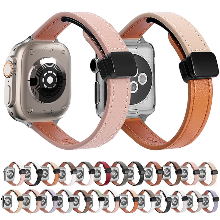 For Apple Watch 38mm Slim Magnetic Buckle Genuine Leather Watch Band(Plain Brown) - Watch Bands by PMC TechLife | Online Shopping South Africa | PMC TechLife