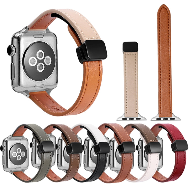 For Apple Watch SE 40mm Slim Magnetic Buckle Genuine Leather Watch Band(Plain Grey) - free shipping - PMC TechLife - Order now!
